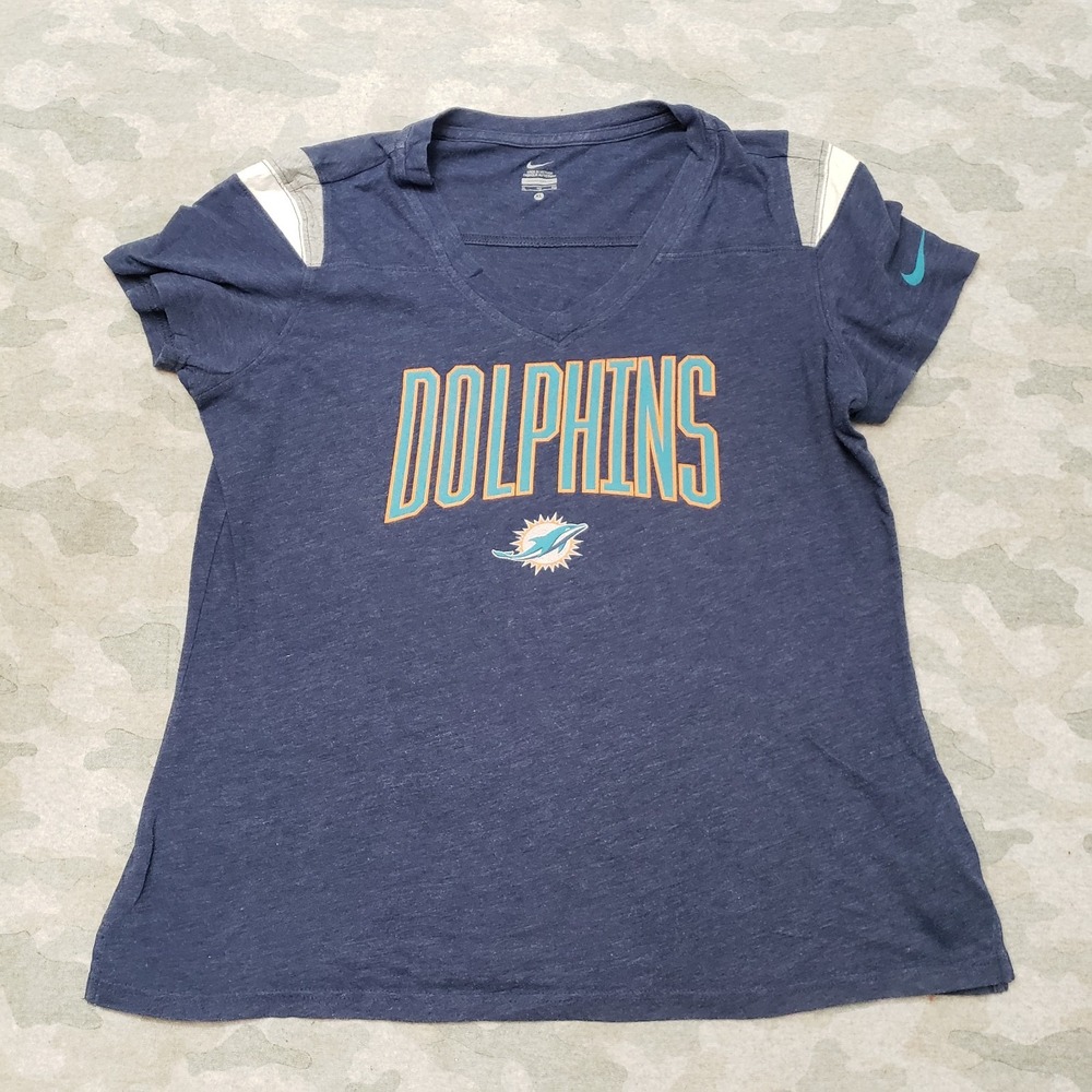 Miami Dolphins Nike Top Womens XL Blue V-Neck Short Sleeve NFL Football